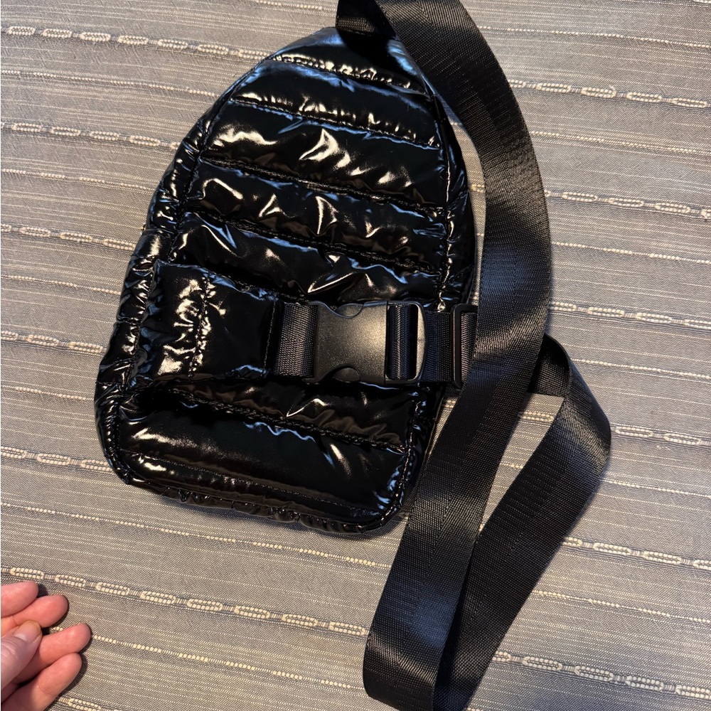 Black Quilted Glossy Sling Crossbody Bag
